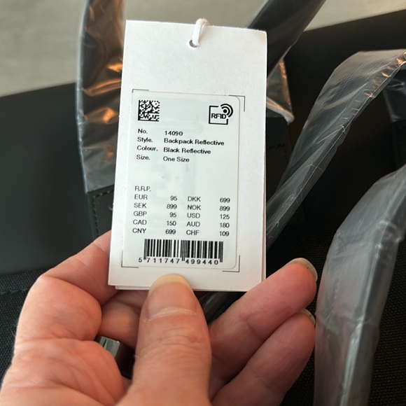 NWT Rains Black/Grey Backpack Reflective One Size - Picture 6 of 6